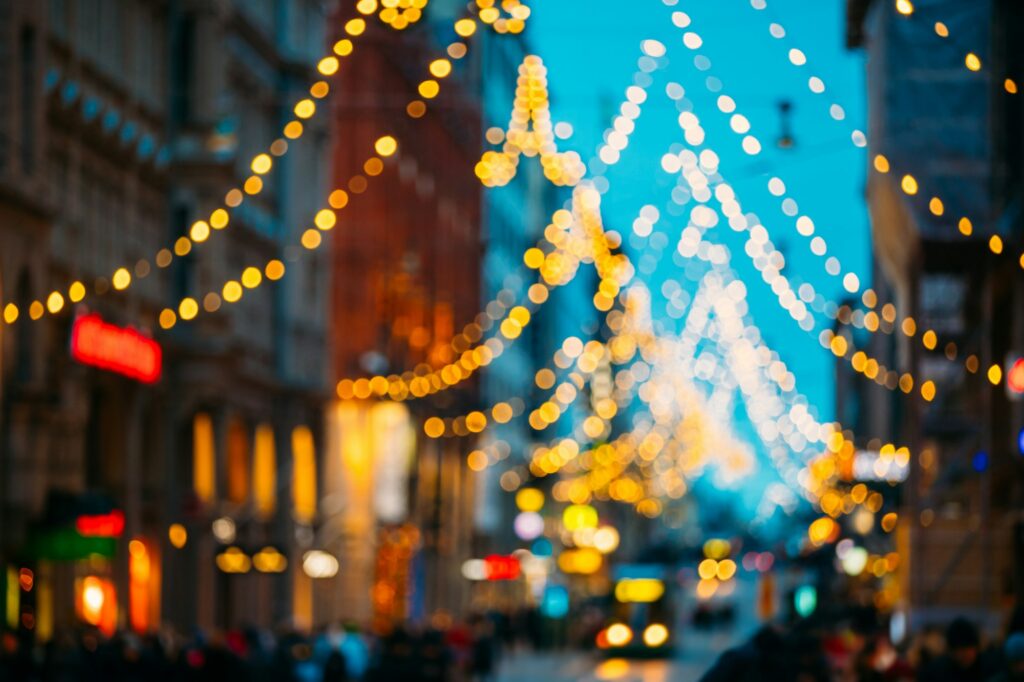 Helsinki, Finland. New Year Boke Lights Xmas Christmas Festive I